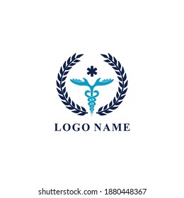 Medizinischer Caduceus-Logo, Vektorgrafik, mit Hand und Stern des Lebens als Symbol für das Gesundheitswesen. Universal health resque illustration. Asclepius-Zauberstab-Symbol