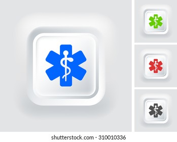 Medical Caduceus on White Square Button
