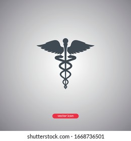 Medical caduceus symbol isolated on a gray background. Vector illustration.