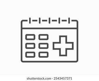 Medical calendar line icon. Health care and medical exam schedule calendar reminder. Isolated vector image in simple style