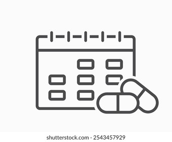 Medical calendar line icon. Pill schedule reminder. Health care isolated vector image in simple style