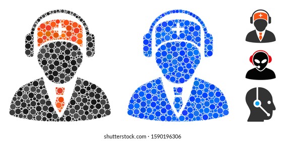 Medical call center composition of small circles in different sizes and shades, based on medical call center icon. Vector small circles are composed into blue mosaic.