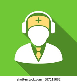 Medical Call Center long shadow vector icon. Style is a flat symbol with rounded angles on a green square symbol.