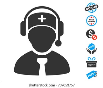 Medical Call Center pictograph with free bonus pictograms. Vector illustration style is flat iconic symbols.