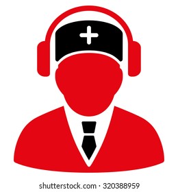 Medical Call Center vector icon. Style is bicolor flat symbol, intensive red and black colors, rounded angles, white background.
