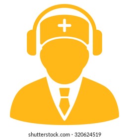 Medical Call Center vector icon. Style is flat symbol, yellow color, rounded angles, white background.