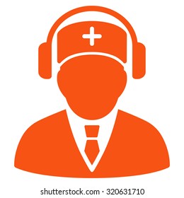 Medical Call Center vector icon. Style is flat symbol, orange color, rounded angles, white background.