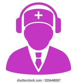 Medical Call Center vector icon. Style is flat symbol, violet color, rounded angles, white background.