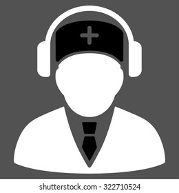 Medical Call Center vector icon. Style is bicolor flat symbol, black and white colors, rounded angles, gray background.