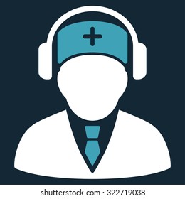 Medical Call Center vector icon. Style is bicolor flat symbol, blue and white colors, rounded angles, dark blue background.