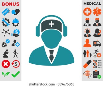 Medical Call Center vector icon with bonus. Style is bicolor flat symbol, soft blue colors, rounded angles, white background.