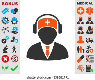 Medical Call Center vector icon with bonus. Style is bicolor flat symbol, orange and gray colors, rounded angles, white background.