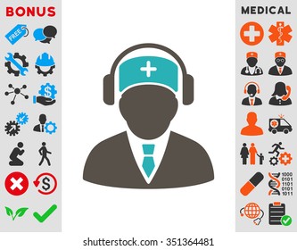 Medical Call Center vector icon. Style is bicolor flat symbol, grey and cyan colors, rounded angles, white background.
