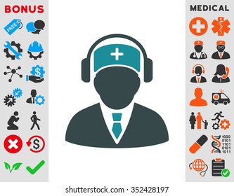 Medical Call Center vector icon. Style is bicolor flat symbol, soft blue colors, rounded angles, white background.