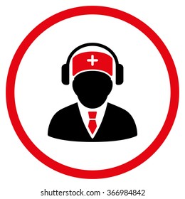 Medical Call Center vector icon. Style is bicolor flat circled symbol, intensive red and black colors, rounded angles, white background.