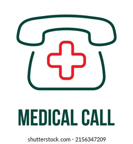 Medical Call Icon. Emergency Call, Clinic Phone Vector Icon. Emergency Medical Dispatcher. Medical And Health Icon On White Background. Editable Vector Stroke.