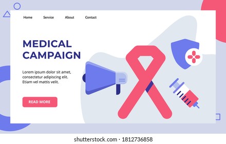 Medical campaign awareness red ribbon megaphone shield protection injection campaign for web website home homepage landing page template banner with modern flat style