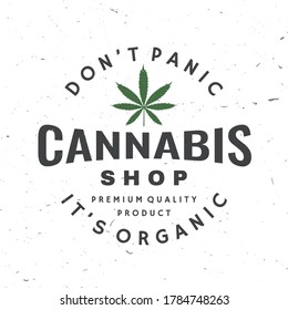 Medical Cannabis Badge, Label With Cannabis Leaf. Vector. Vintage Typography Logo Design With Cannabis Leaf Silhouette For Weed Shop, Cannabis, Marijuana Delivery Service