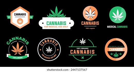 Medical cannabis emblem collection. Set of medical cannabis emblems, label, logo. Abstract vintage cannabis leaf logo