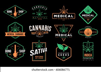 Medical Cannabis Emblems, Label, Logo Set Vector Template