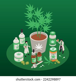 Medical cannabis isometric green composition of cannabinoids drugs for diseases treatment and pain relief vector illustration