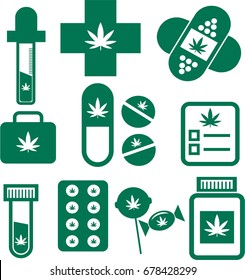 Medical Cannabis Logo, Icon Vector Set