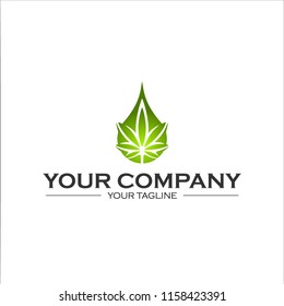 Medical Cannabis Oil Logo Design With Marijuana Leaf And Hemp Oil Drop Symbol. Vector Illustration