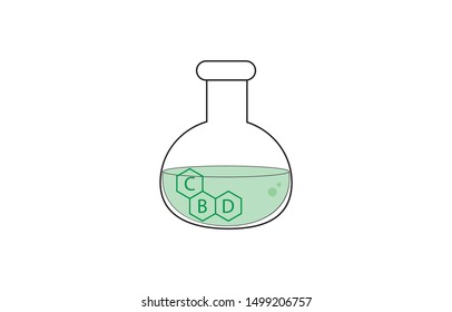 Medical cannabis testing lab, cbd vial beaker cannabis, Isolated vector illustration on white background for commercial business medical.