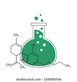 Medical cannabis testing lab, cbd vial beaker cannabis, Isolated vector illustration on white background for commercial business medical.