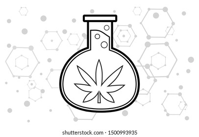 Medical cannabis testing lab, cbd vial beaker cannabis, Isolated vector illustration on white background for commercial business medical.