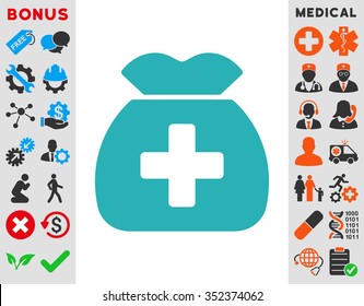 Medical Capital vector icon. Style is flat symbol, cyan color, rounded angles, white background.