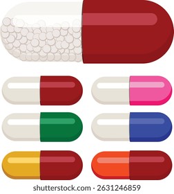 cápsula médica, Saúde médica, vetor, cápsula multicolor.
