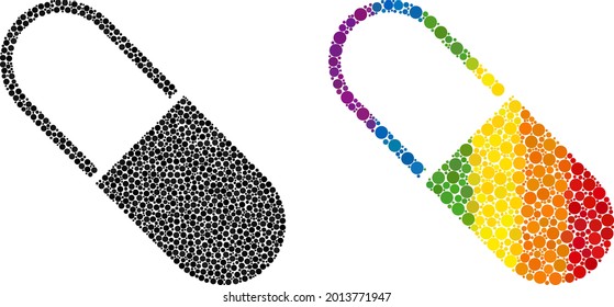 Medical capsule mosaic icon of spheric dots in variable sizes and spectrum colored color hues. A dotted LGBT-colored medical capsule for lesbians, gays, bisexuals, and transgenders.