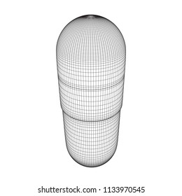 Medical capsule pill wireframe low poly mesh object. Vector illustration