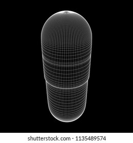 Medical capsule pill wireframe low poly mesh object. Vector illustration