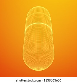 Medical capsule pill wireframe low poly mesh object. Vector illustration