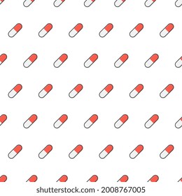 Medical Capsule Pills Seamless Pattern On A White Background. Antibiotic Medical Pharmaceutical Theme Vector Illustration