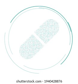 The medical capsule symbol filled with teal dots. Pointillism style. Vector illustration on white background