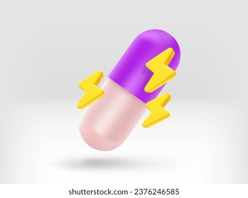 Medical capsule with thunderbolts. 3d vector illustration