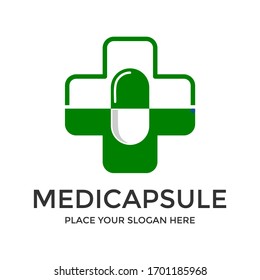 Medical Capsule vector logo template. This design use cross health symbol. Suitable for health business. 