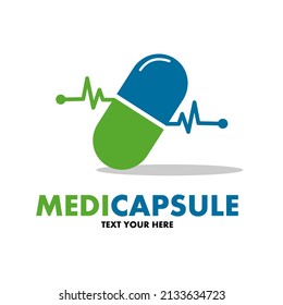 Medical capsule vector logo template. This design use capsule and pulse symbol. Suitable for health