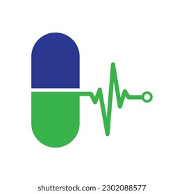 Medical capsule vector logo template. This design use capsule and pulse symbol.