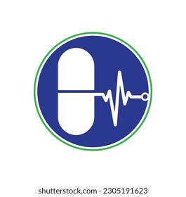 Plantilla de logotipo vectorial de cápsula médica. Este diseño utiliza el símbolo de cápsula y pulso.