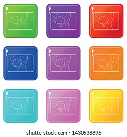 Medical card of brain icons set 9 color collection isolated on white for any design