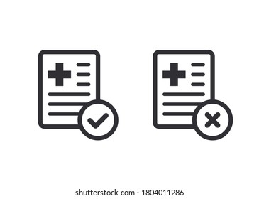 Medical card. Medical insurance. Medical record. Medical diagnosis. Profile icon. Document icon. Personal document. Identification card. Doctor id. Medicine chest. Reject file. Accept document. Tick