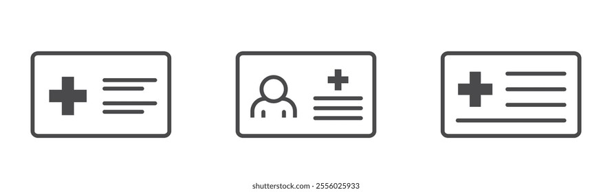 Medical card line icons. Patient document, medical insurance card. Isolated vector images in simple style