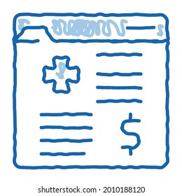 medical card in paid hospital sketch icon vector. Hand drawn blue doodle line art medical card in paid hospital sign. isolated symbol illustration