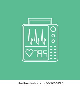Medical Cardiac Monitor Line Icon On Green Background