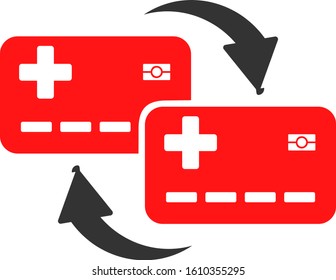 Medical cards transfer vector icon. Flat Medical cards transfer symbol is isolated on a white background.