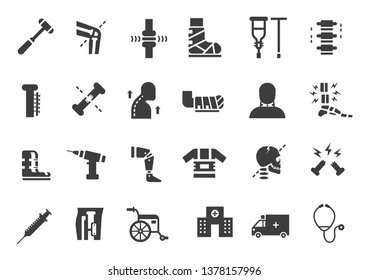 medical care in bone problem icon set, orthopaedic care service pictogram